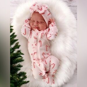 Adorable Pink Candy Cane Baby Romper with Headband